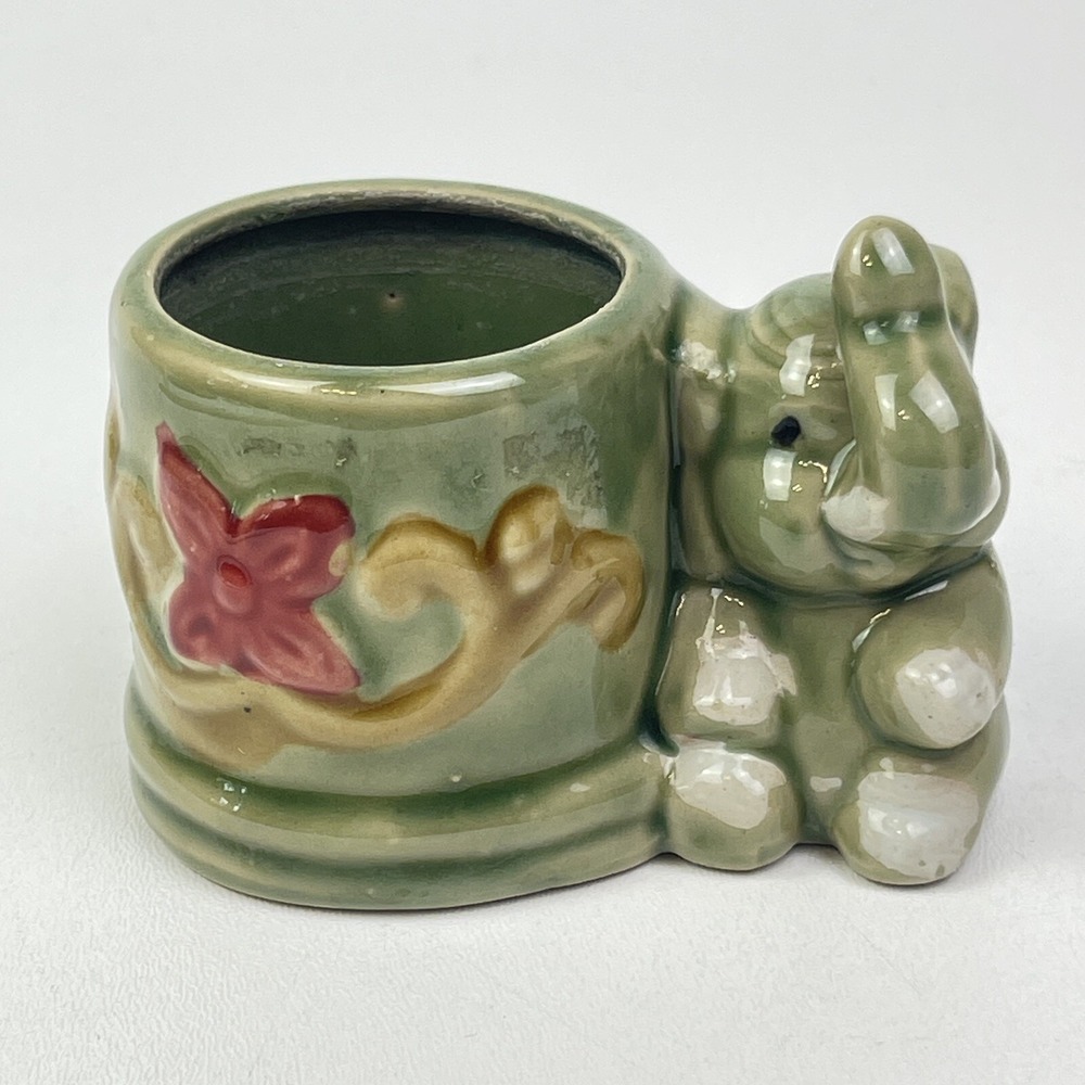 Succulent Bamboo Mini Planter-Glazed With Elephant Trump Up For Good Luck 3"